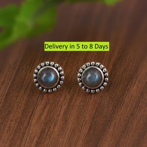 Blue Fire Labradorite Earrings - 925 Sterling Silver Stud Jewelry - Handmade Earrings - Lapis Minimalist Earrings - Gift For Anniversary.