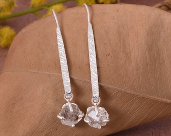 Natural Raw Herkimer Diamond Earrings , 925 Sterling Silver Earrings , Genuine Gemstone Earrings , Dangle Earrings , Gift For Birthday.