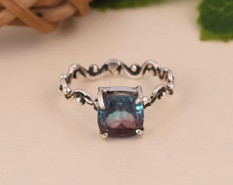 Bio Alexandrite Doublet Quartz Ring - Dainty Minimalist Wave Ring - 925 Sterling Silver Ring - Handmade Designer Ring - Unique Ring For Love