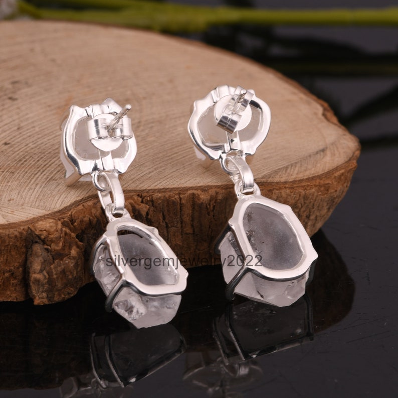 Handmade Sterling Silver Rough Herkimer Diamond Dangle Earrings image 5
