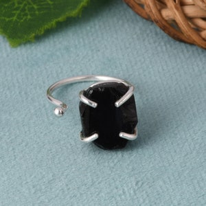 100% Genuine Black Obsidian Ring/ 925 Adjustable Ring/ Sterling Silver Black Obsidian Ring/ Gemstone Ring/ Raw Healing Stone Ring For Her.