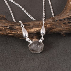 Natural Herkimer Diamond Necklace, 925 Solid Silver Necklace, Designer Raw Gemstone Necklace, April Birthstone Necklace, Gift For Birthday.