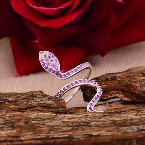 Amethyst & Peridot Snake Ring / 925 Sterling Silver Ring / Handmade Ring / Serpent Jewelry / Birthstone Gift Ring / Best Friend Gift.
