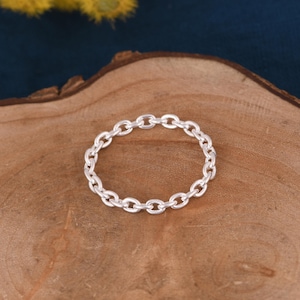 Sterling Silver Chain Ring – Minimalist Stacking Ring