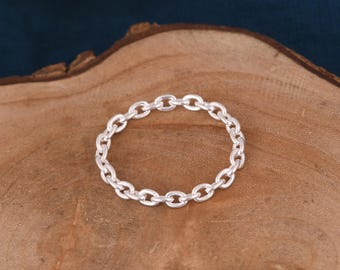 Sterling Silver Chain Ring – Minimalist Stacking Ring