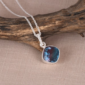 Handmade Alexandrite Bezel Set Necklace / 925 Sterling Silver Necklace / Dainty Necklace For Women / Adjustable Necklace / Gift For Friend.