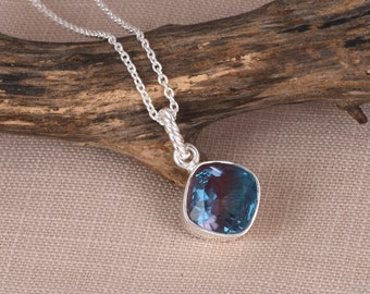 Handmade Alexandrite Bezel Set Necklace / 925 Sterling Silver Necklace / Dainty Necklace For Women / Adjustable Necklace / Gift For Friend.