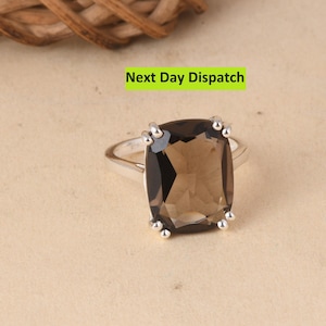 Brown Smoky Quartz Ring , 925 Sterling Silver Ring , Delicate Statement Ring , Christmas Women Ring , Gift For Valentines Day.