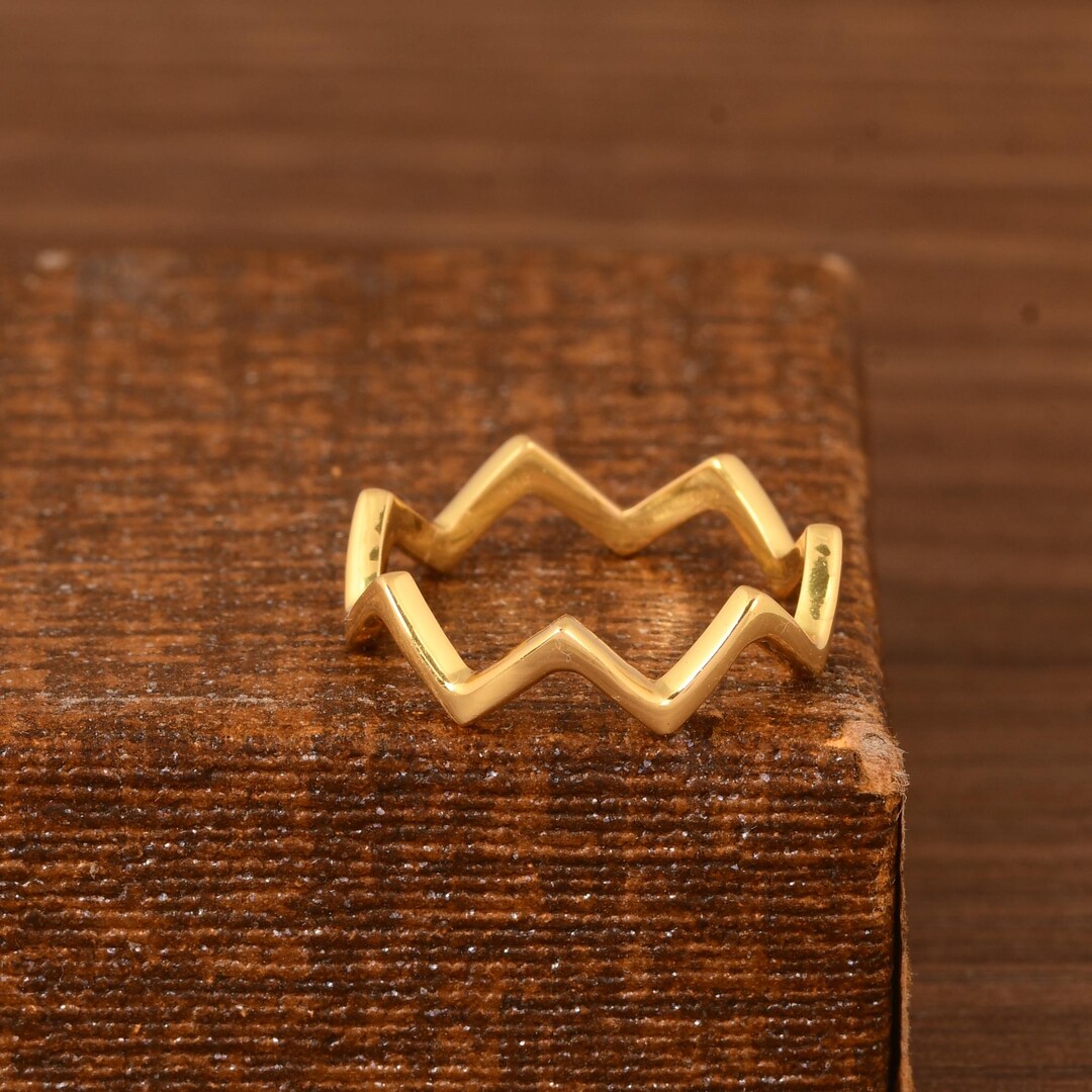 Gold Zig Zag Ring - 925 Sterling Silver Ring - Handmade Trendy Jewelry ...