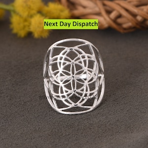 925 Sterling Silver Seed Of Life Ring/ Handmade Silver Ring/ Stacking Ring/ Sterling Silver Ring/ Stackable Ring/ Mandala Ring For Friend.