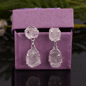 Rough Herkimer Diamond Gemstone Earrings - 925 Sterling Silver Handmade Earrings - Rough Healing Stone Dangle Earrings - Gift For Christmas.