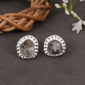Natural Herkimer Diamond Earrings - Raw Solid 925 Silver Earrings - White Gemstone Earrings - Art Deco Push Back Earrings - Gift For Love.