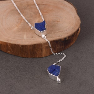 Protection Lapis Lazuli Gemstone Necklace/ Pure 925 Silver Necklace/ Raw Blue Crystal  Necklace/ Handmade Lapis Gemstone Necklace For Her.
