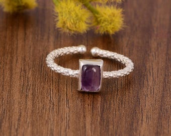 Handmade Sterling Silver Amethyst Ring - Adjustable Gemstone Band