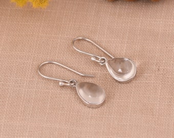 Pear Shape Crystal Quartz Earrings / 925 Sterling Silver Earrings / Bezel Set Gemstone Earrings / Clear Teardrop Earrings / Gift For Friend.
