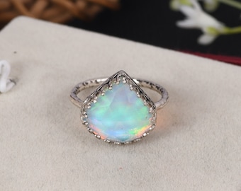 Beautiful Sky Aurora Opal Ring , 925 Sterling Silver Ring , Texture Band Ring , Designer Doublet Gemstone Ring , Gift For Engagement.