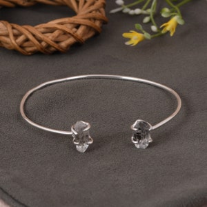 Adjustable Herkimer Diamond Bangle, 925 Solid Silver Bangle, Prong Set Bangle, White Gemstone Bangle, Raw Herkimer Crystal Bangle For Her.