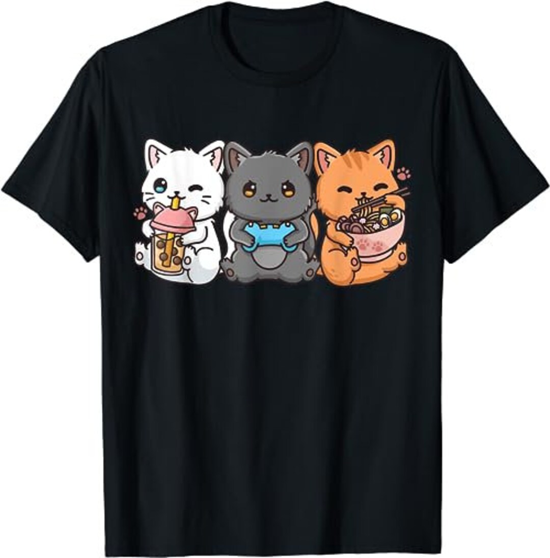 Anime Boba Tea Bubble Tea Gaming Gamer Ramen Cat T-shirt, Sweatshirt ...