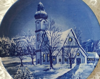 Decorative Vintage Plate Winter Landscape German Porcelain Winter Church Painting on a Plate Gift Idea