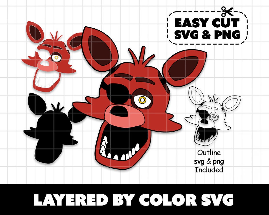 SVG Foxy Five Nights at Freddy's fnaf Digital File, Layered by Colour