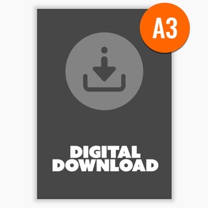 Könnte beinhalten: Ein graues digitales Download-Symbol mit einem nach unten zeigenden Pfeil in einem Quadrat, auf einem dunkelgrauen Hintergrund mit dem Text "DIGITAL DOWNLOAD" in Weiß.