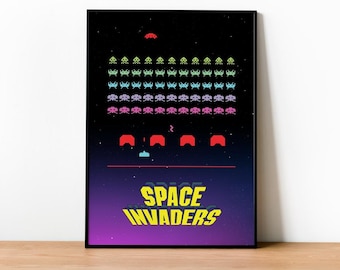 Space Invaders Poster - Wandkunst, Gaming, Gamer, Für Ihn, Für Sie, Geschenk, Gamer, Videospiele, Retro, Arcade, Inoffiziell, Ungerahmt