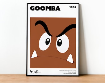 Super Mario Goomba Info Art Print – Gamer Wall Decor (Unframed)