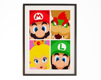 Super Mario Characters poster print - kunst aan de muur, gaming, geek, gamer, voor hem, voor haar, cadeau, gamer, videogames, onofficieel, niet ingelijst