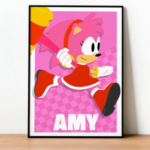 Amy Rose - Póster impreso de Sonic the Hedgehog - Arte de pared, Juegos, Geek, Jugador, Para él, Para ella, Regalo, Jugador, Videojuegos, No oficial, sin marco