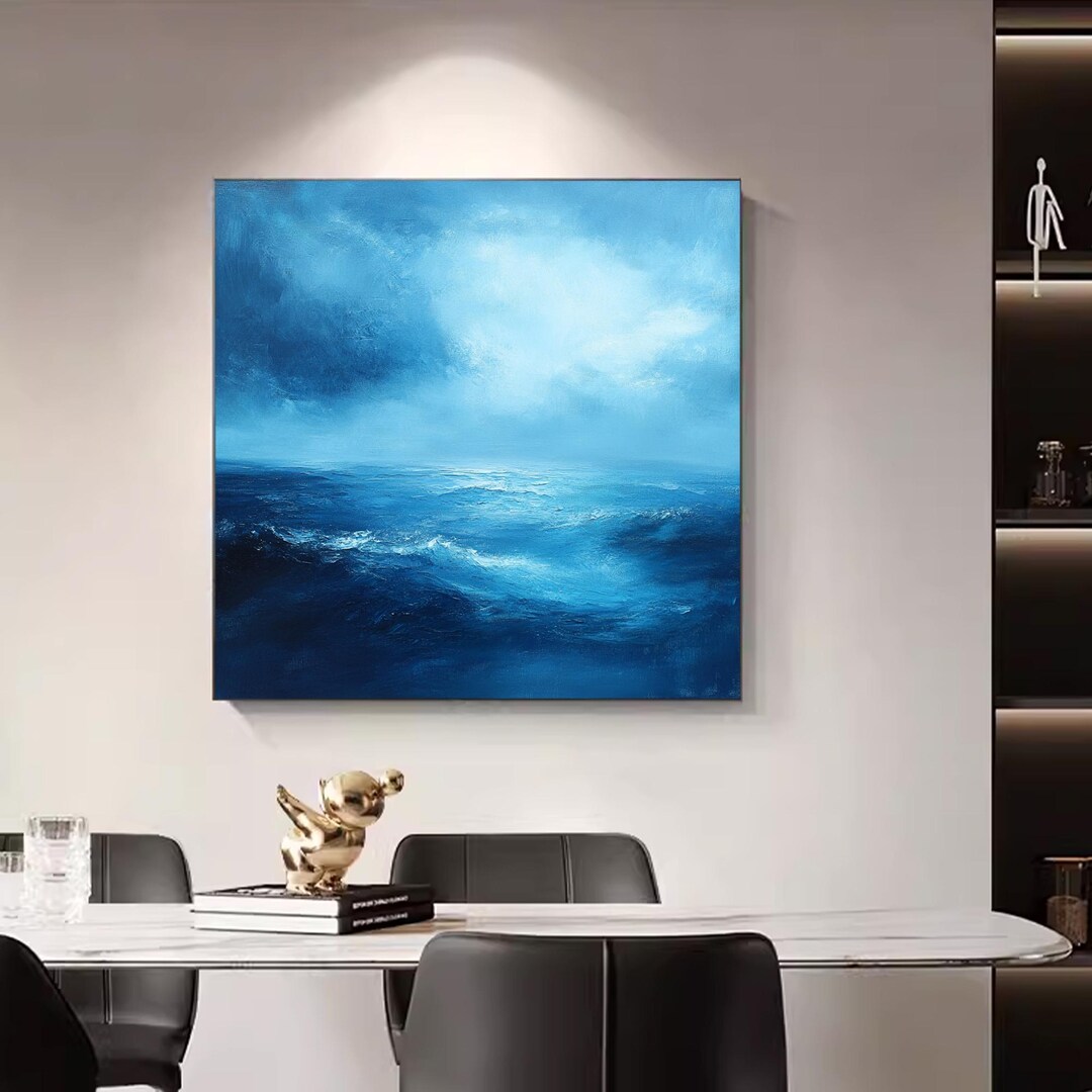 Large Blue Ocean Abstract Painting,blue Sea Landscape Oil Painting ...