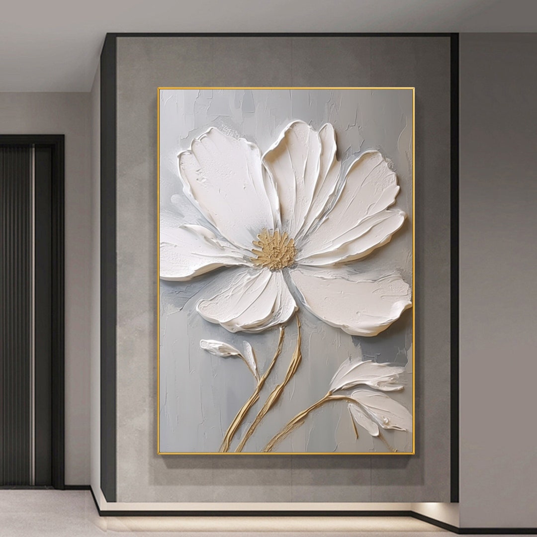 3D White Flower Oil Painting on Canvas,abstract Floral Wall Art,custom ...