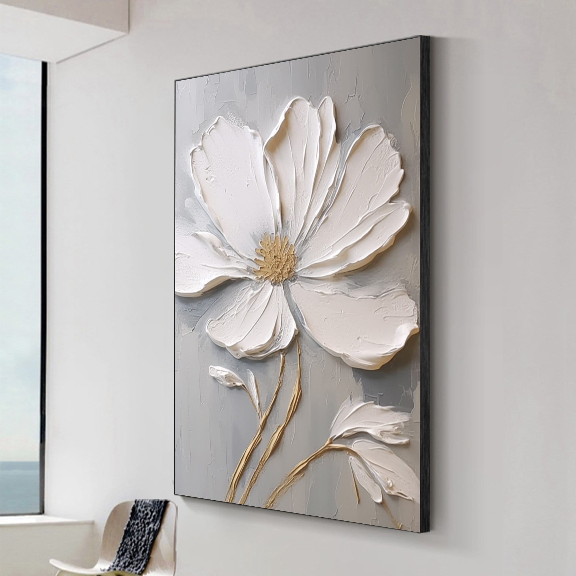 3D White Flower Oil Painting on Canvas,abstract Floral Wall Art,custom ...