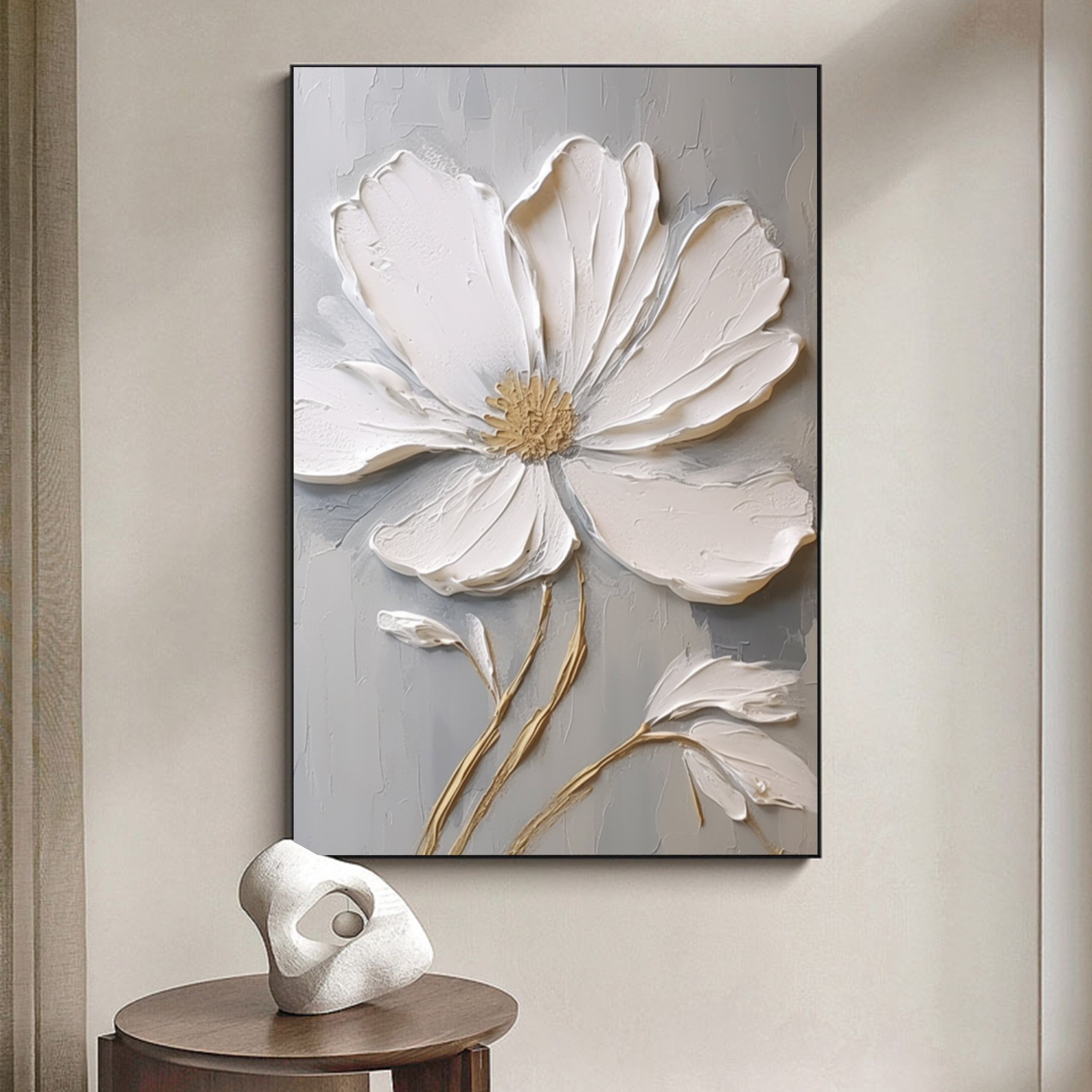 3D White Flower Oil Painting on Canvas,abstract Floral Wall Art,custom ...