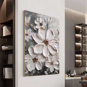 3D White Flower Oil Painting on Canvas,heavy Textured Acrylic Painting ...