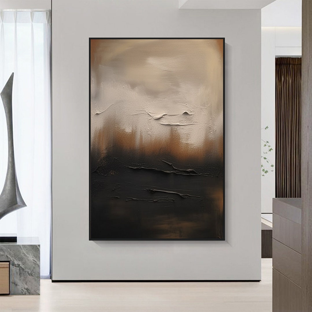 Large Black and Beige Abstract Painting,beige Black Minimalist Painting ...