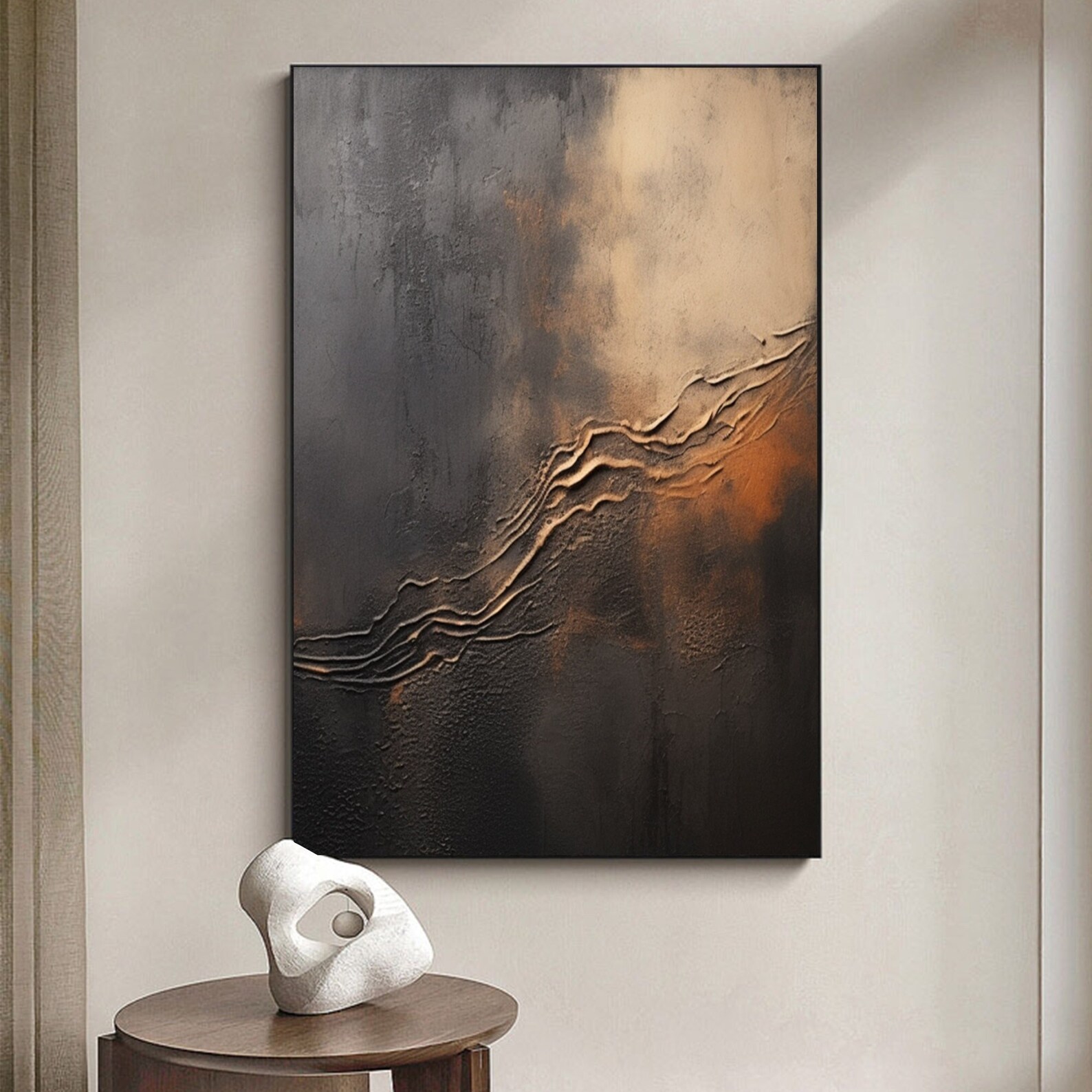 Large Brown Black Abstract Painting on Canvas,wabi Sabi Minimalist ...