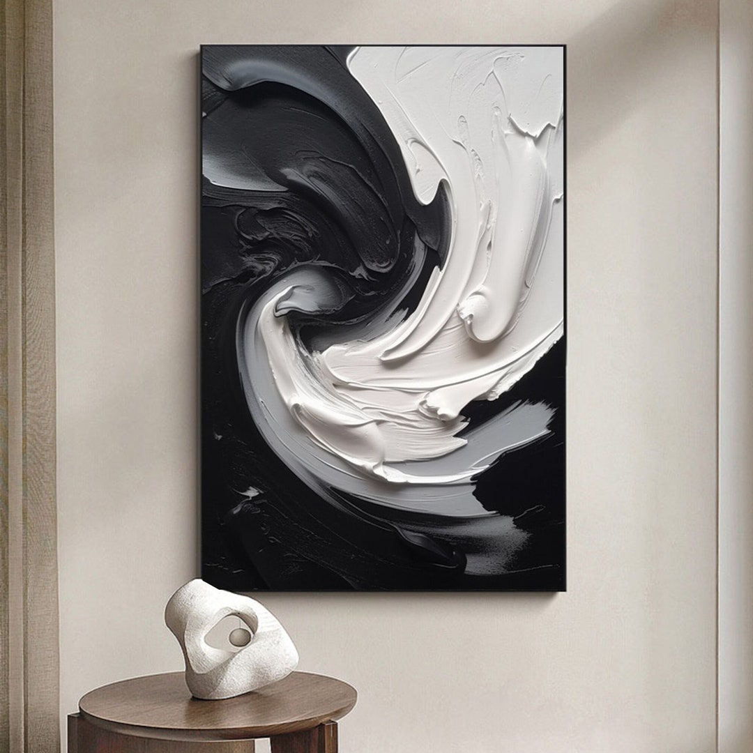 Large Abstract Black and White Painting,black White Abstract Wall Art ...