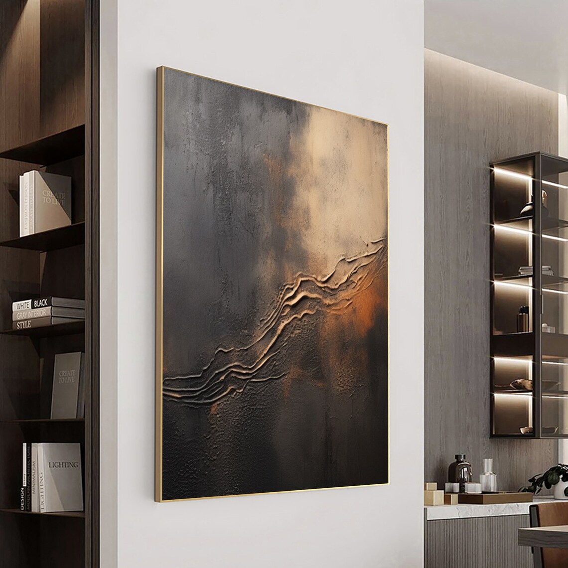 Large Brown Black Abstract Painting on Canvas,wabi Sabi Minimalist ...