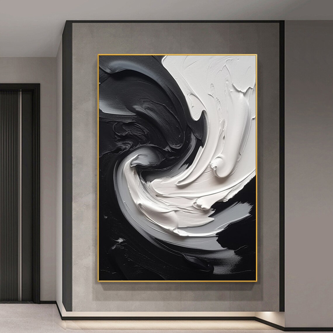 Large Abstract Black and White Painting,black White Abstract Wall Art ...