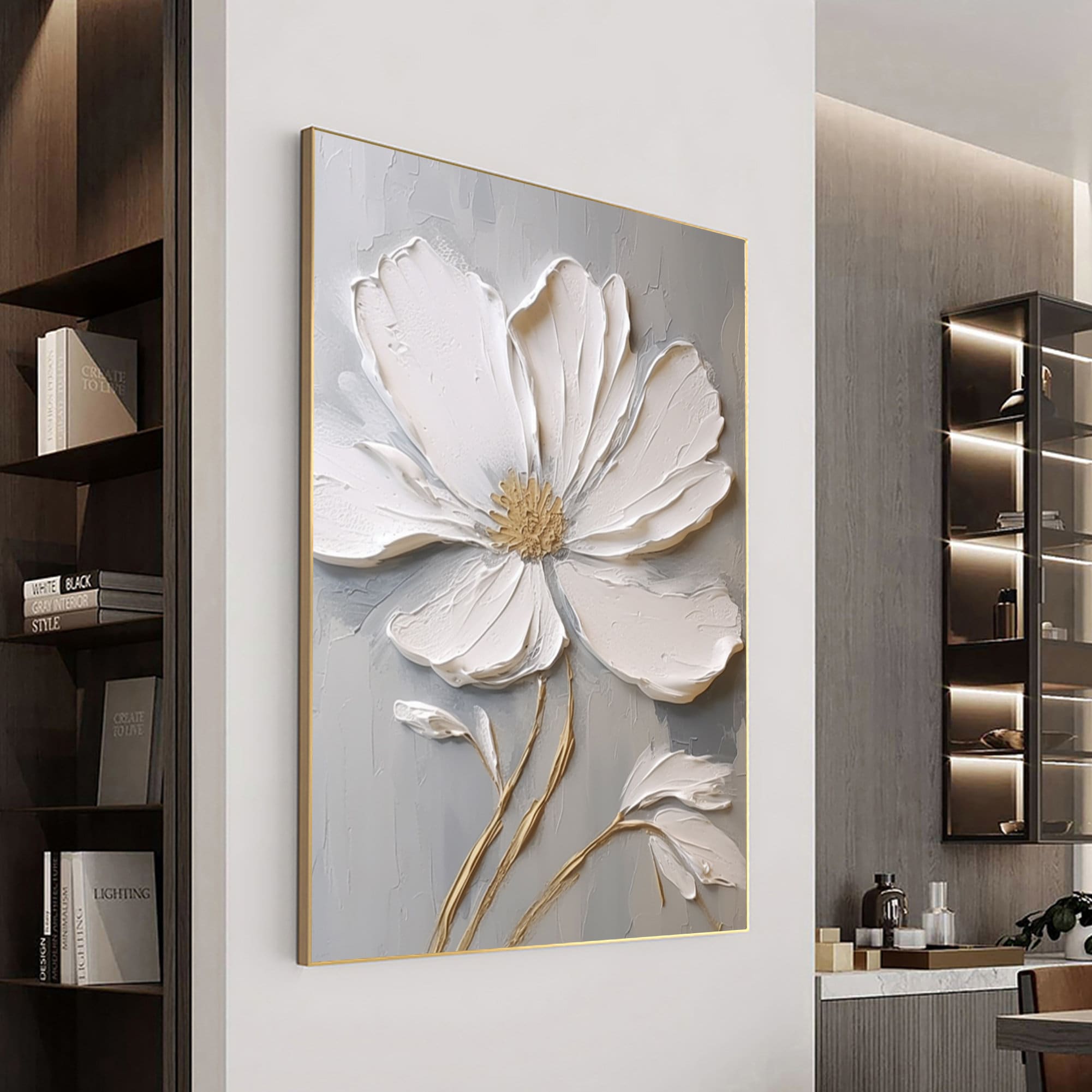 3D White Flower Oil Painting on Canvas,abstract Floral Wall Art,custom ...