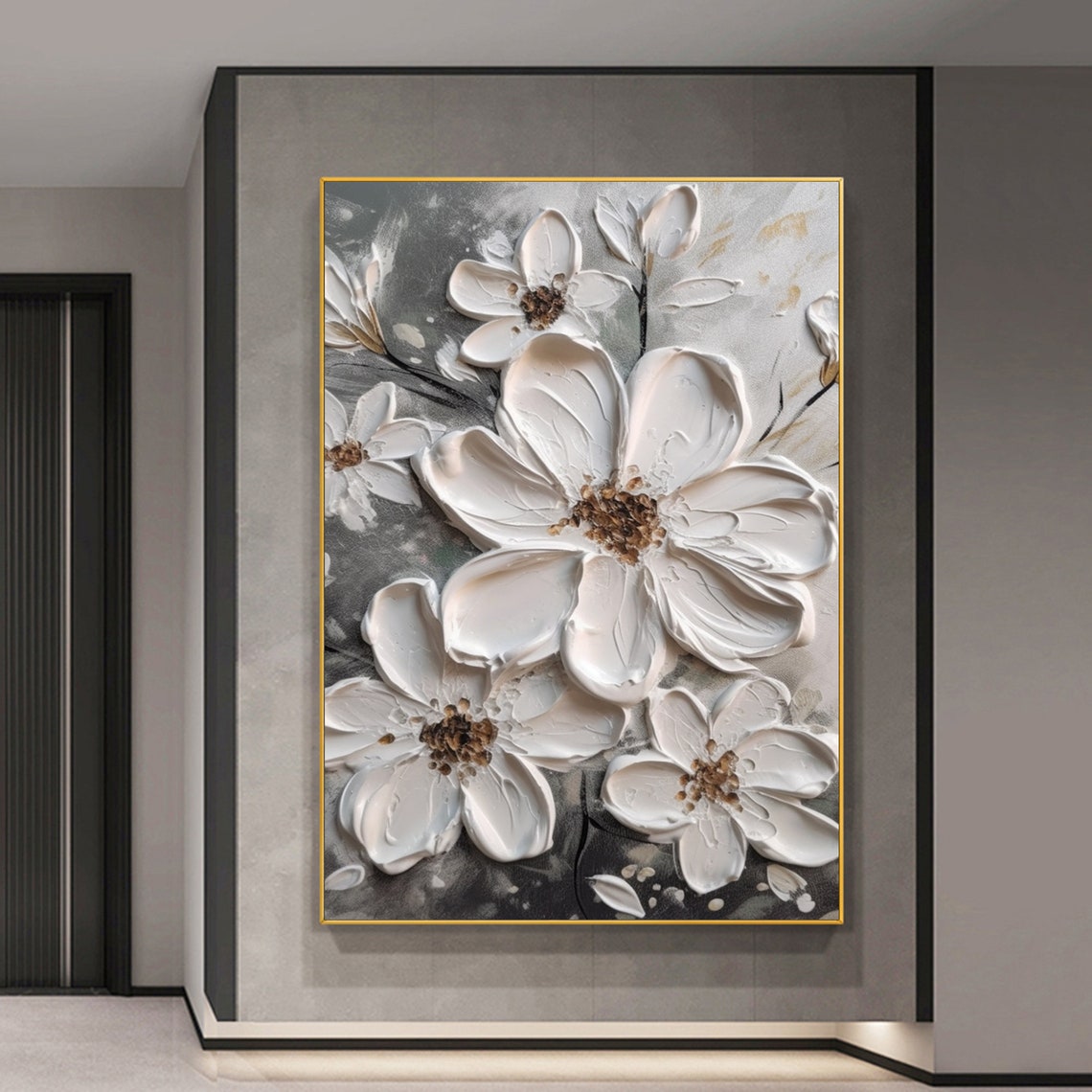 3D White Flower Oil Painting on Canvasheavy Textured Acrylic - Etsy