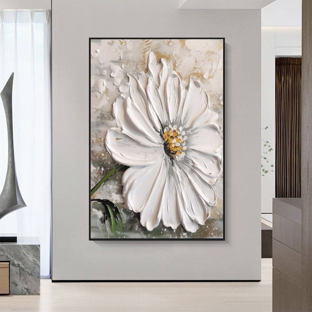 3D Large White Flower Oil Painting on Canvasheavy Texture - Etsy