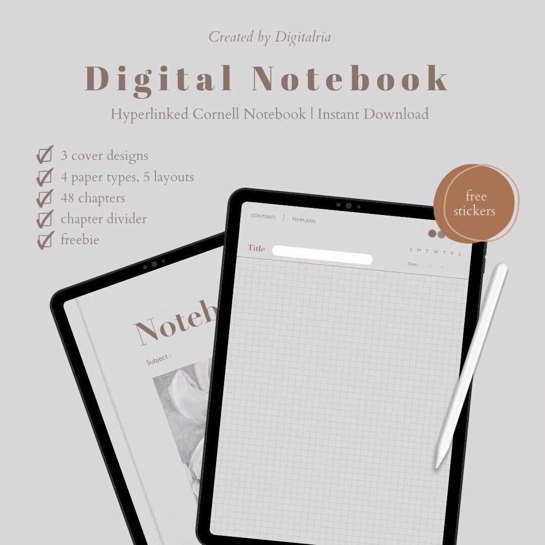 White Spring Digital Cornell Notebook Hyperlinked for iPad and Tablet