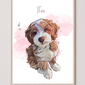 Personalised Pet Portrait, Custom Dog Portrait Custom Pet Portrait Pet Painting from Photo Digital watercolor Custom Pet Print  Memorial Pet