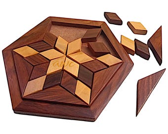 Personalized Wooden Hexagon Puzzle: 3D Rosewood Brain Teaser, Educational Gift, Birthday Gift for Kids.