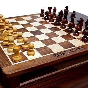 Juego de ajedrez magnético de madera personalizado con caja de almacenamiento, tablero cuadrado hecho a mano en palisandro y arce, regalo de cumpleaños para niños.