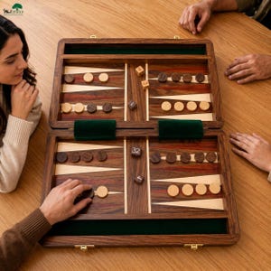 Handcrafted Wooden Backgammon Set | Folding Wooden Board Game | Travel Backgammon | Family Strategy Game | Gift for Him | 10-16 Inch