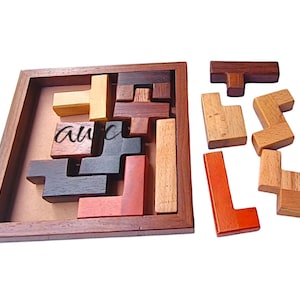 Personalized Wooden Tetris Puzzle Blocks, Interlocking Brain Teasers Gift for Kids, Jigsaw Puzzle Game, Mind educational Games.