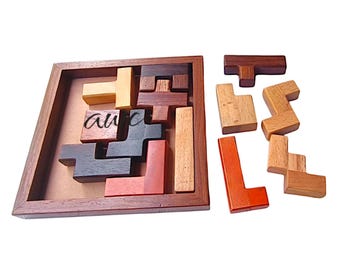 Personalisiertes hölzernes Tetris-Puzzle: Ineinandergreifendes Denkspiel, Geburtstagsgeschenk für Kinder, handgemachtes Denkspiel, Muttertagsgeschenk.