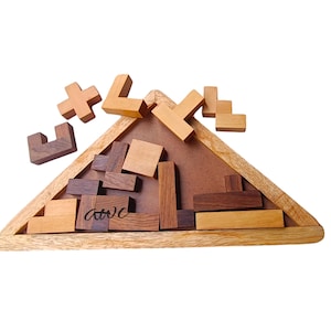 Wooden Interlocking Triangle Brain Teaser, personalized Logic Puzzle, Birthday Gift for Kids, Jigsaw Learning Mind educational Games